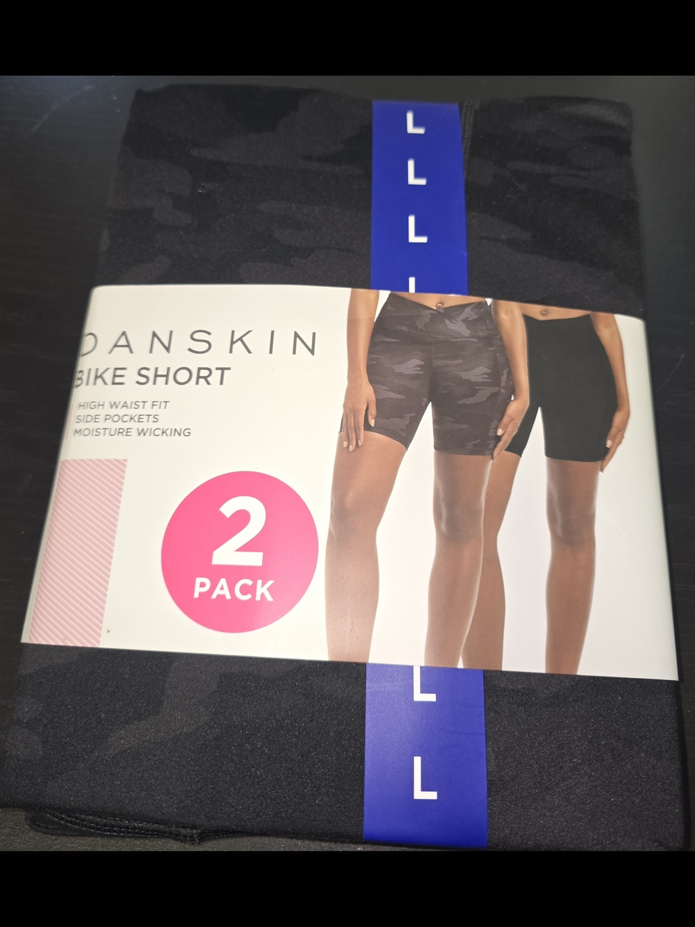 Danskin Women's Black & Black Camo Bike Shorts - 2 Pack